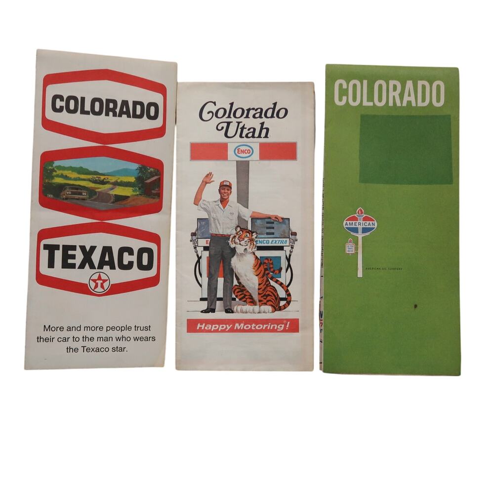 Colorado Utah Road Maps Set of Three Enco Texaco Vintage 1970s Gas Station
